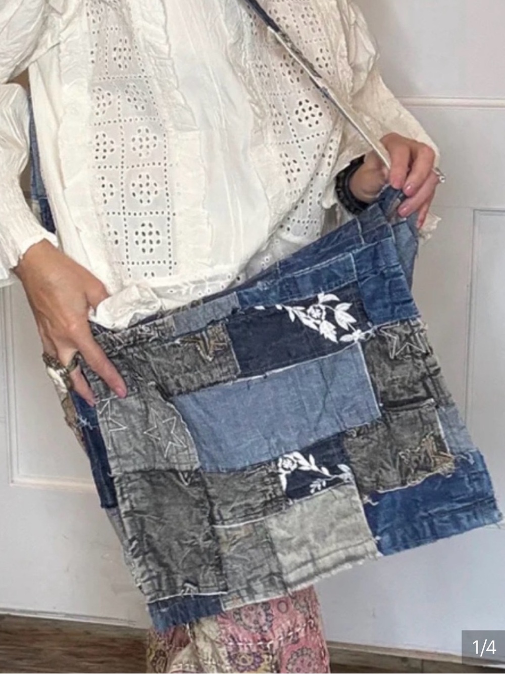 NEW Handmade Upcycled Patchwork Denim Star Messenger Crossbody Bag